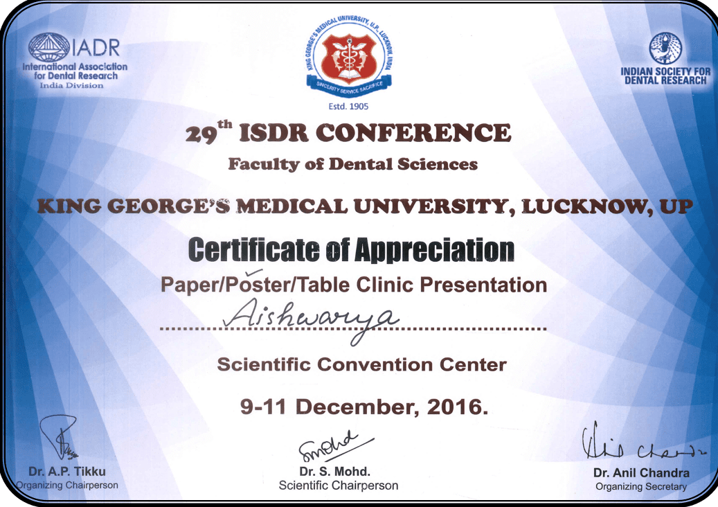 Dr. Aishwarya Certificate