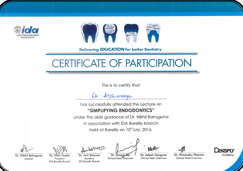 Dr. Aishwarya Certificate