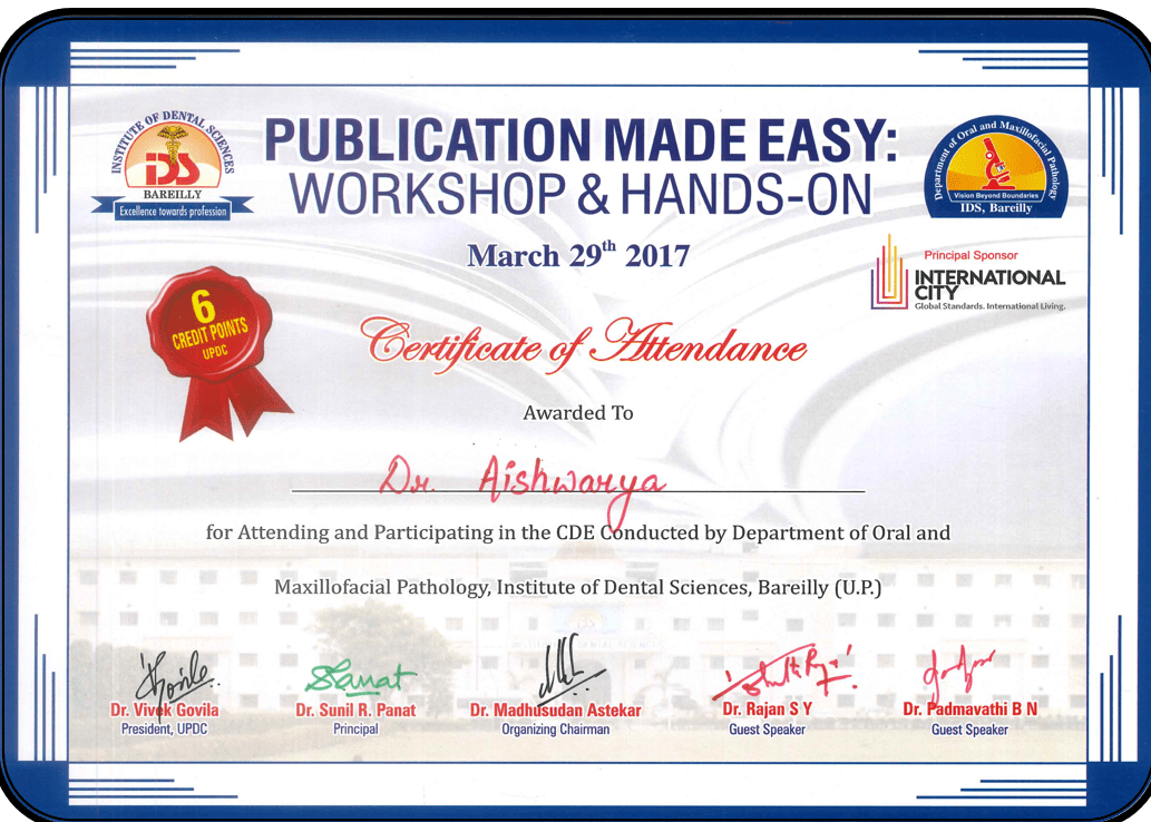 Dr. Aishwarya Certificate