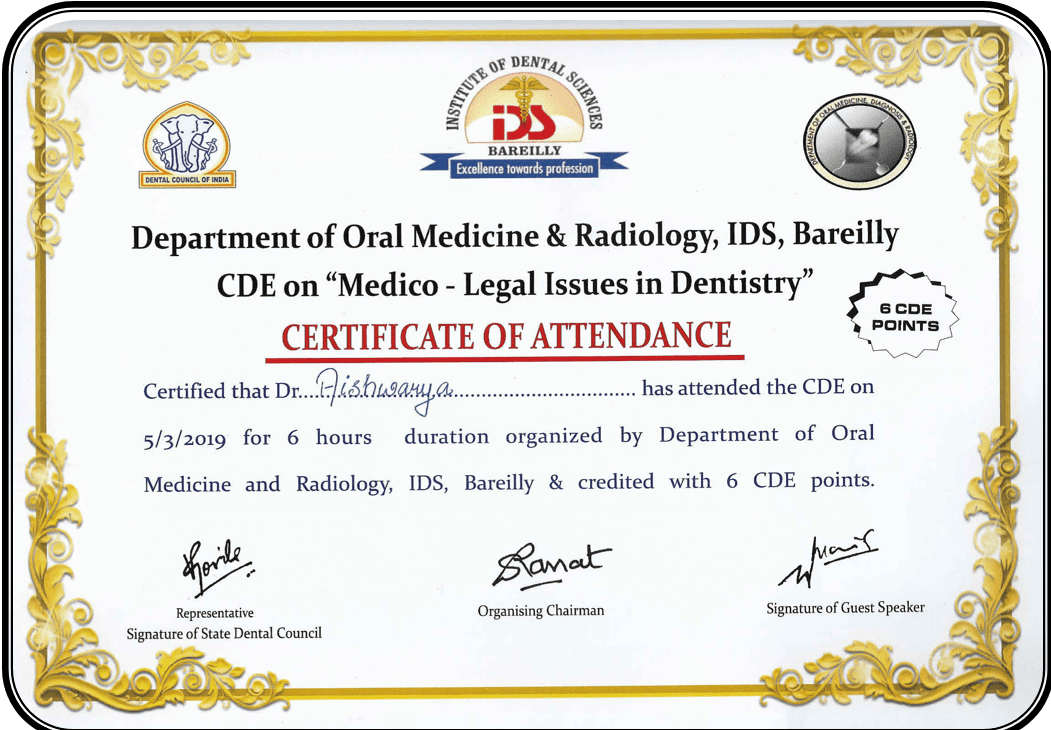 Dr. Aishwarya Certificate