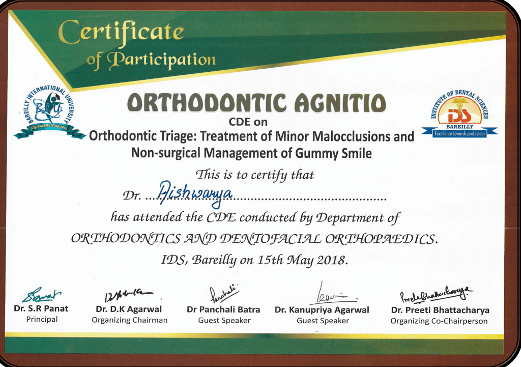 Dr. Aishwarya Certificate