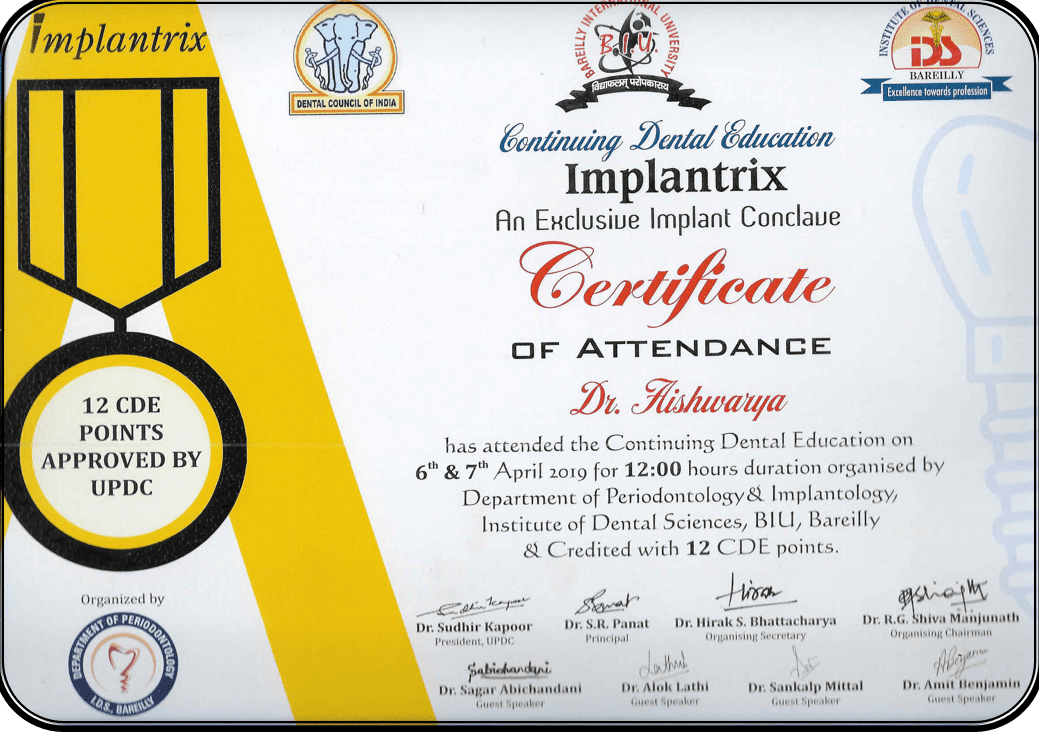 Dr. Aishwarya, Certificate